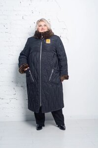 Зимове стьобане пальто "Джолі" з еко-хутром 66-68