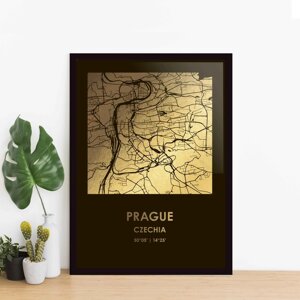 Постер "Прага / Prague" фольгований А3, gold-black, gold-black, англійська
