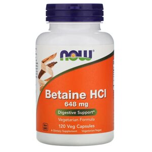 Натуральна добавка NOW Betaine HCl 648 mg, 120 вегакапсул