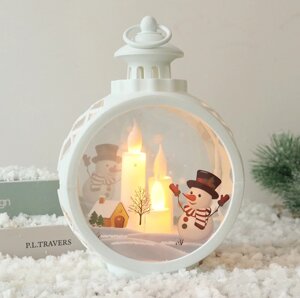 Ліхтар новорічний декоративний круглий Сніговик 13996 білий