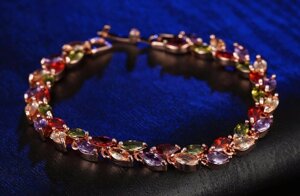 Позолочений браслет жіночий з кольоровими кристалами код 1287