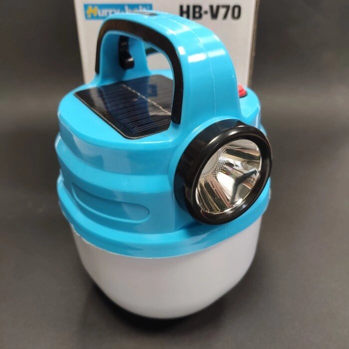 Підвісний ліхтар світильник LED з гачком для кемпінгу з акумулятором і сонячною панеллю HB-V70 Синій від компанії Shock km ua - фото 1