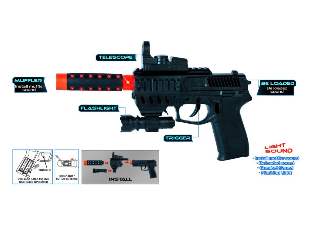 Пістолет іграшковий зі світлом, звуком та вібрацією від компанії Shock km ua - фото 1
