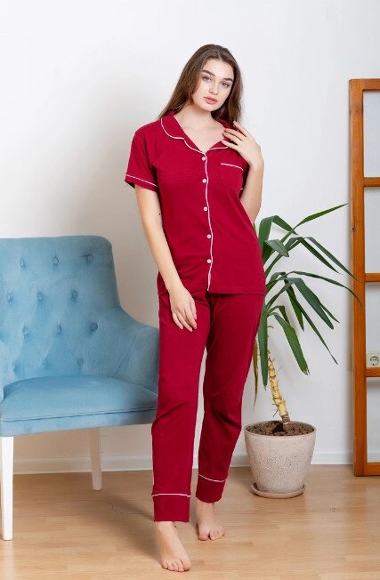 Піжама жіноча бордова кофта і штани код П498 L від компанії Shock km ua - фото 1