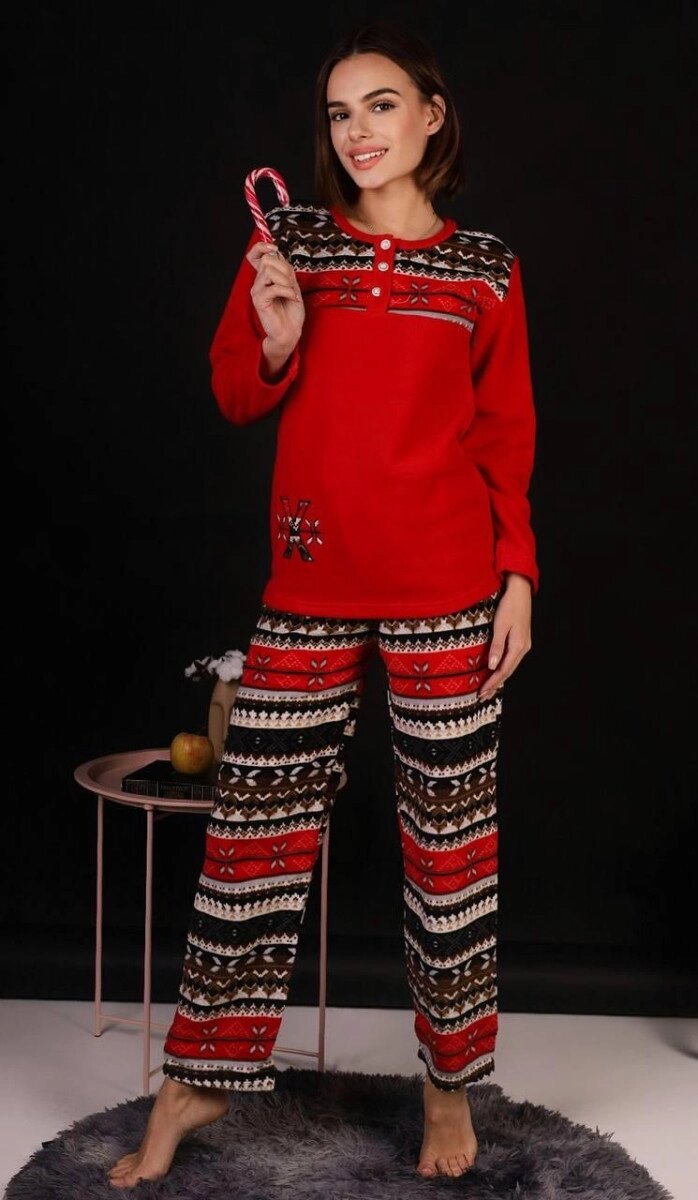 Піжама жіноча червона кофта та штани код П813 M від компанії Shock km ua - фото 1