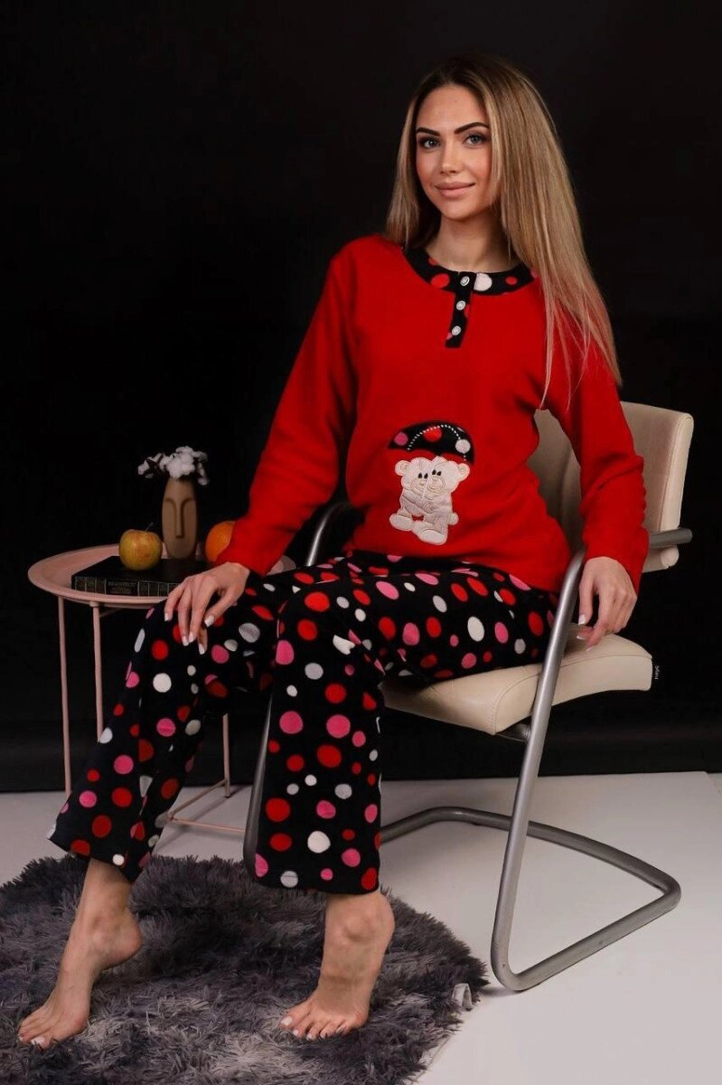 Піжама жіноча червона кофта та штани код П814 L від компанії Shock km ua - фото 1