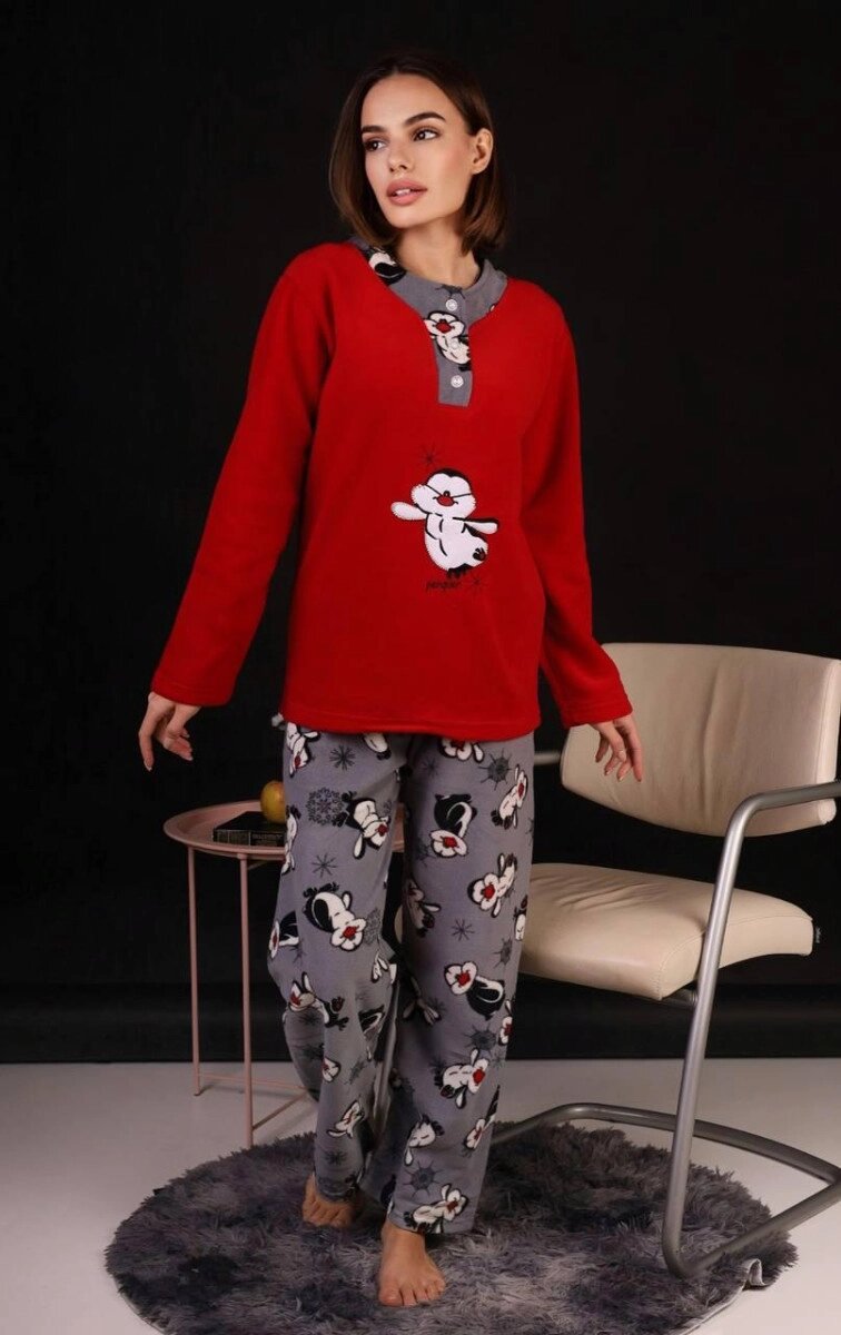 Піжама жіноча червона кофта та штани код П815 XL від компанії Shock km ua - фото 1