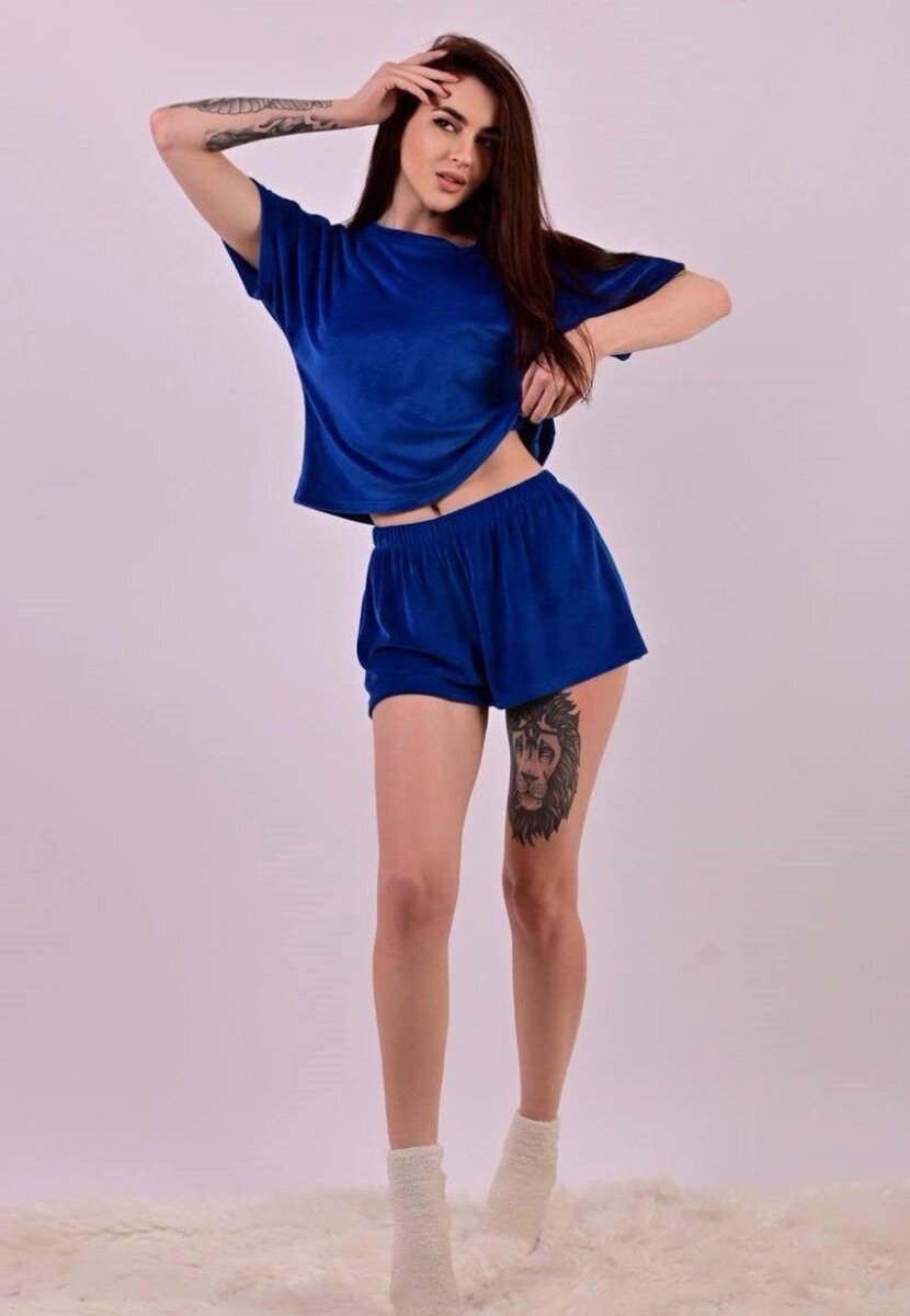 Піжама жіноча синя футболка та шорти код П616 від компанії Shock km ua - фото 1