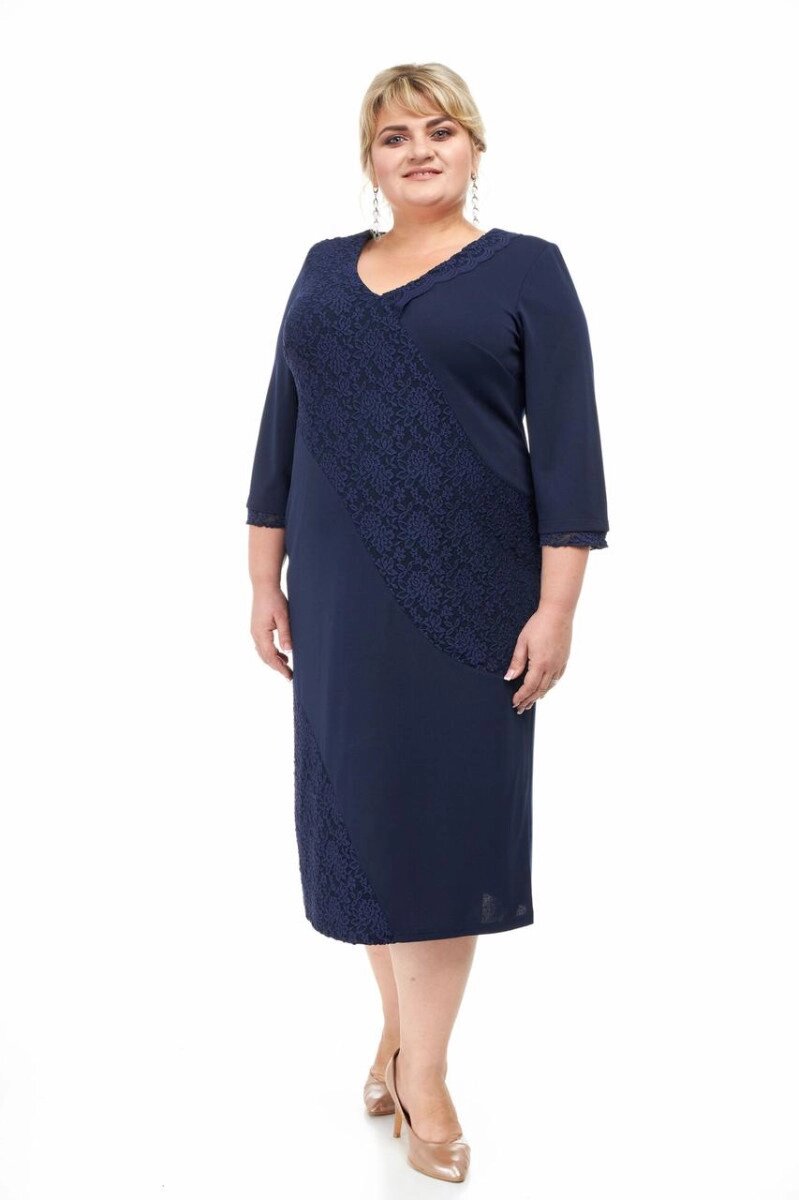 Плаття жіноче ошатне "Карамель" креп-костюм великих розмірів 62; 64; 66 темно-синє від компанії Shock km ua - фото 1