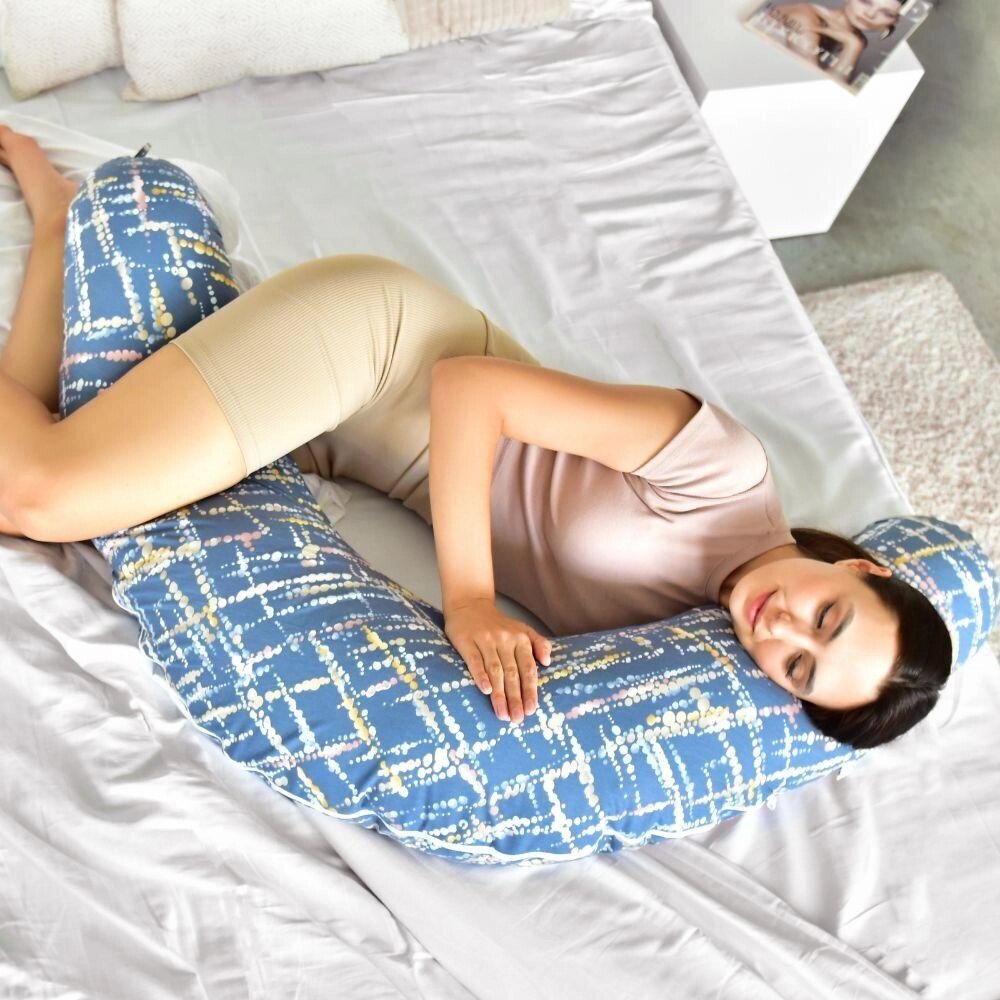 Подушка для вагітних і годування U-подібної форми ТМ PAPAELLA 30х190 см з ґудзиком акварель денім від компанії Shock km ua - фото 1