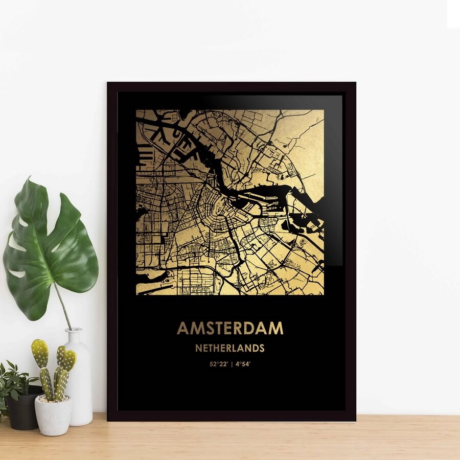 Постер "Амстердам / Amsterdam" фольгований А3, gold-black, gold-black, англійська від компанії Shock km ua - фото 1