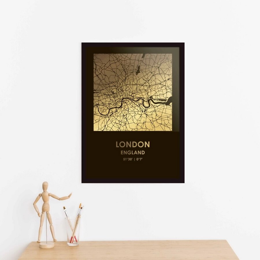 Постер "Карта города" персоналізований А3, gold-black, gold-black від компанії Shock km ua - фото 1