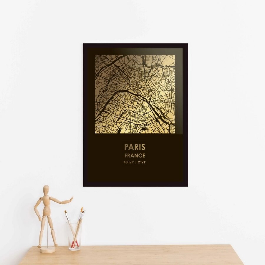 Постер "Париж / Paris" фольгований А3, gold-black, gold-black, англійська від компанії Shock km ua - фото 1