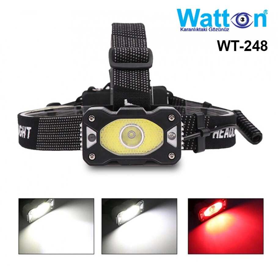 Потужний акумуляторний налобний ліхтар WATTON WT-248 з 4 режимами роботи, 2 акумуляторні батареї в комплекті від компанії Shock km ua - фото 1