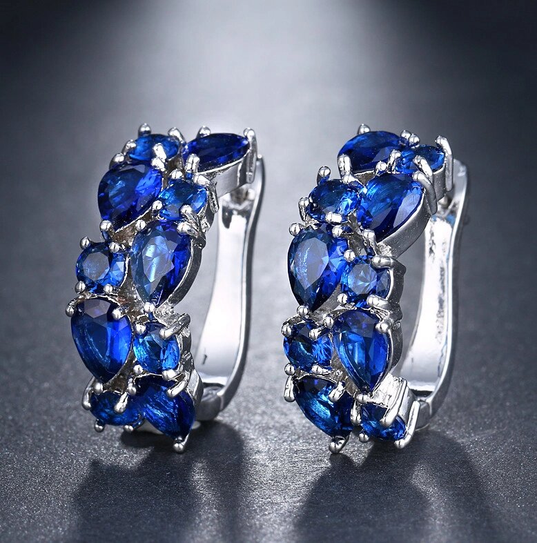 Позолочені сережки із синіми кристалами код 521 від компанії Shock km ua - фото 1