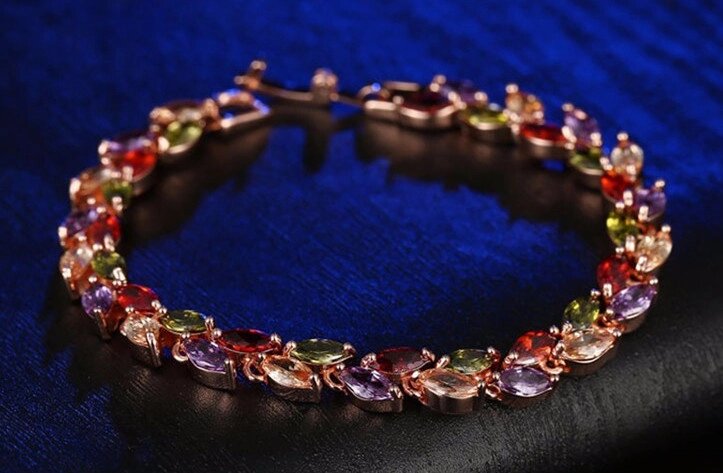 Позолочений браслет жіночий з кольоровими кристалами код 1287 від компанії Shock km ua - фото 1