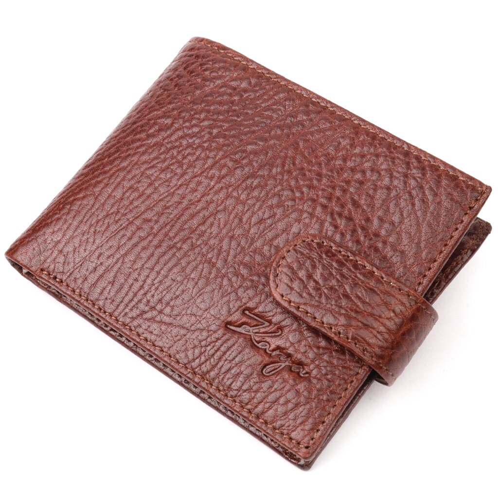 Практичний чоловічий гаманець з хлястиком із натуральної шкіри KARYA 21075 Світло-коричневий від компанії Shock km ua - фото 1