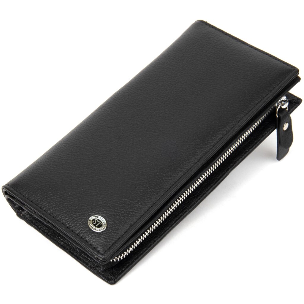 Практичний шкіряний гаманець-клатч ST Leather 19371 Чорний від компанії Shock km ua - фото 1