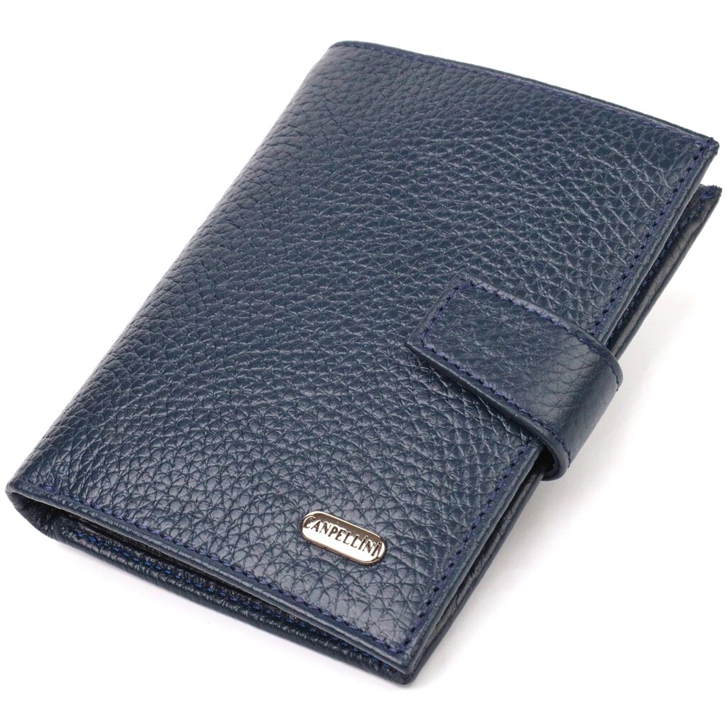 Практичний вертикальний чоловічий гаманець середнього розміру з натуральної шкіри флотар CANPELLINI 21735 Синій від компанії Shock km ua - фото 1