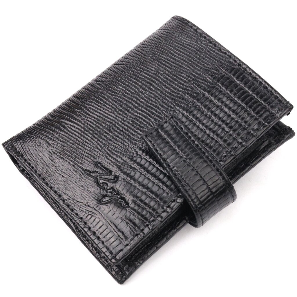 Практичний вертикальний невеликий чоловічий гаманець із фактурної шкіри KARYA 20993 Чорний від компанії Shock km ua - фото 1