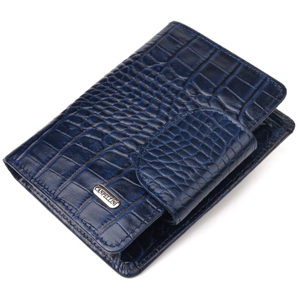 Практичний вертикальний жіночий гаманець із натуральної шкіри з тисненням під крокодила CANPELLINI 21677 Синій від компанії Shock km ua - фото 1