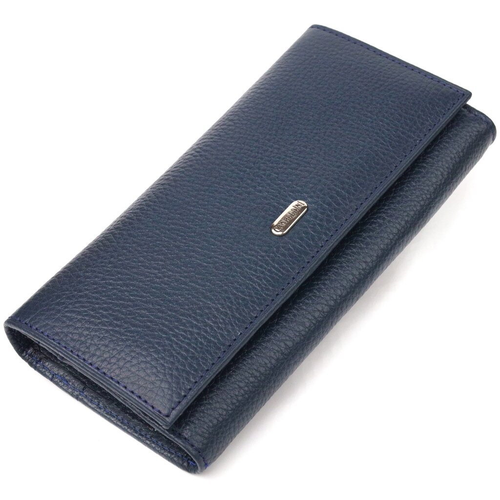 Практичний жіночий гаманець із натуральної зернистої шкіри CANPELLINI 21659 Синій від компанії Shock km ua - фото 1