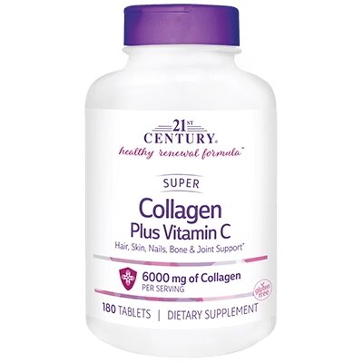 Препарат для суглобів і зв'язок 21st Century Super Collagen Plus Vitamin C 6000 mg, 180 таблеток від компанії Shock km ua - фото 1