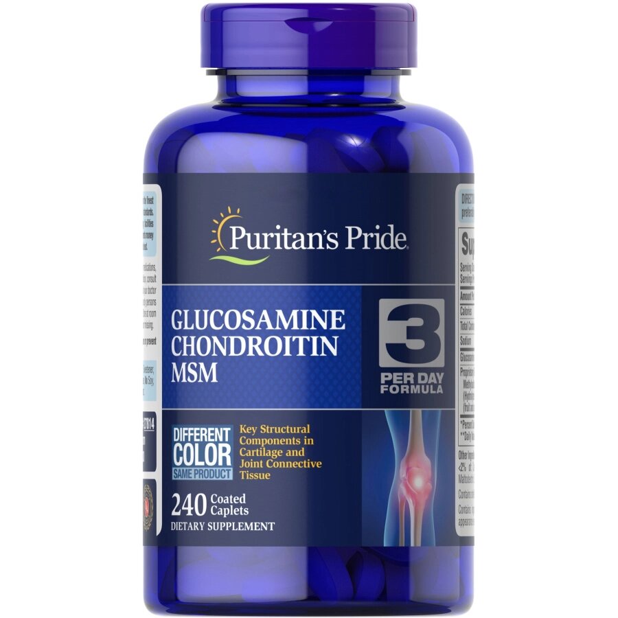 Препарат для суглобів і зв'язок Puritan's Pride Chondroitin Glucosamine MSM 3 Per Day Formula, 240 каплет від компанії Shock km ua - фото 1