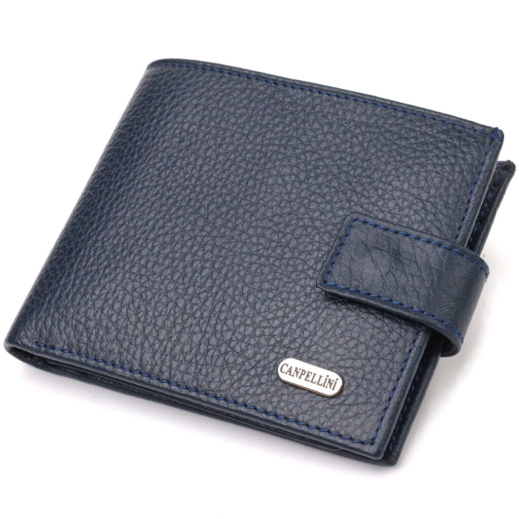 Привабливий горизонтальний гаманець для чоловіків із натуральної шкіри флотар CANPELLINI 21894 Синій від компанії Shock km ua - фото 1