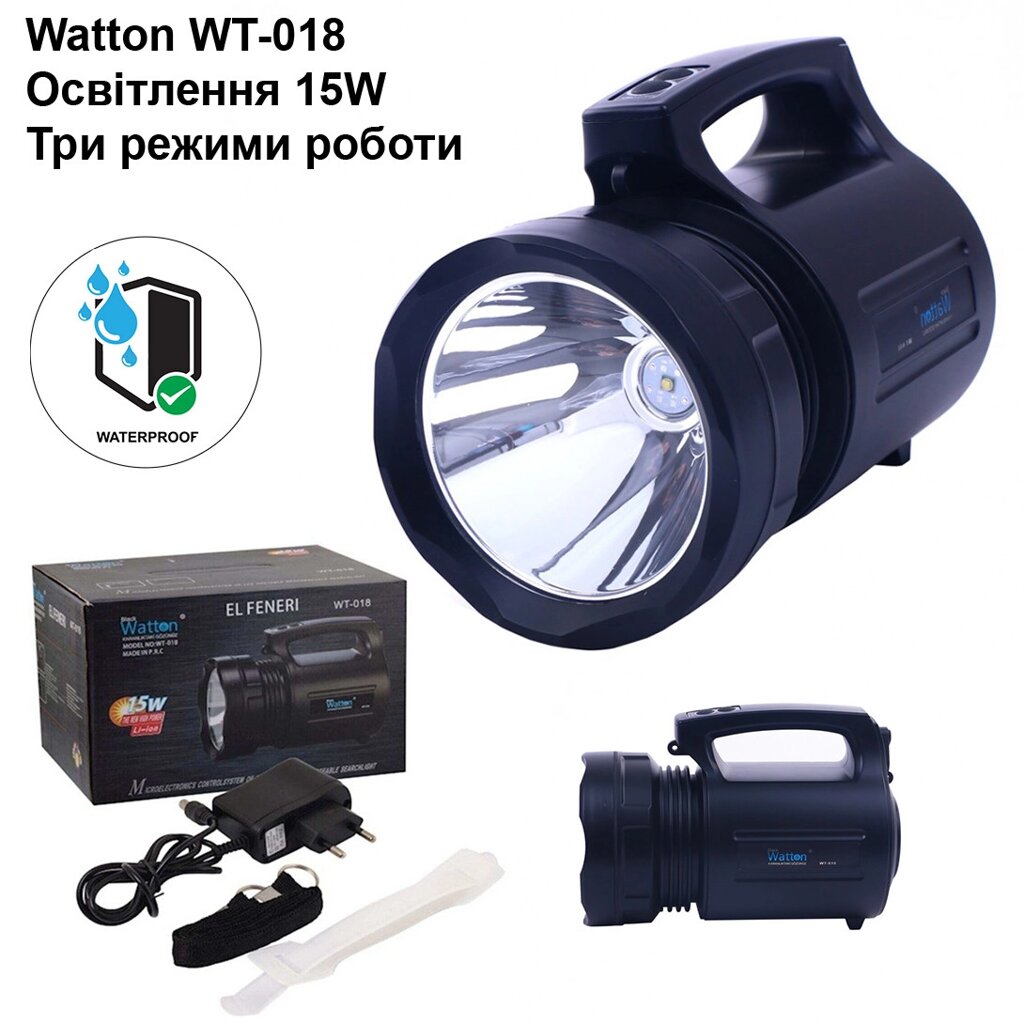 Професійний світлодіодний прожекторний ліхтар Watton WT-018 15 W 800 Лм переносний акумуляторний від компанії Shock km ua - фото 1