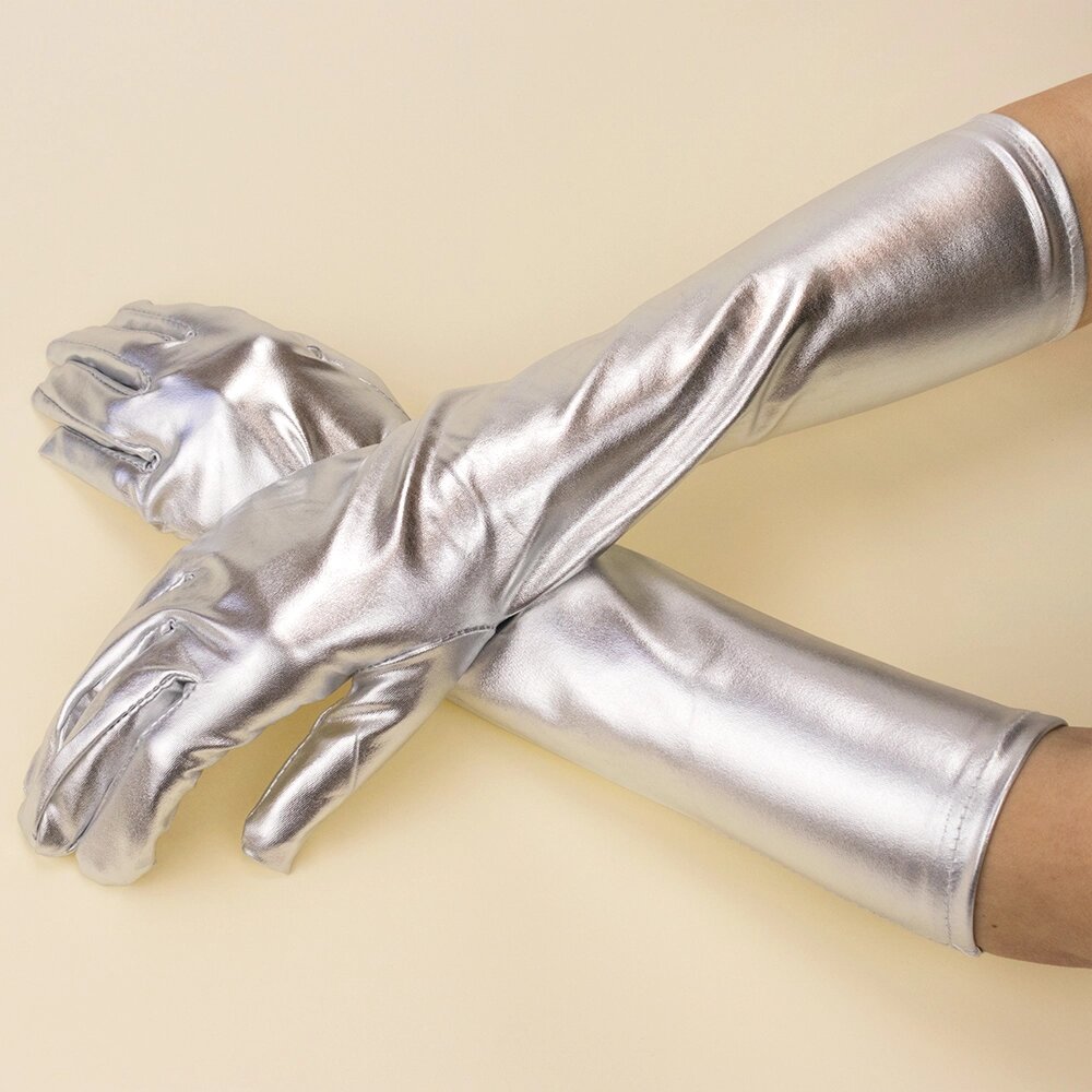 Рукавички атласні довгі (срібляні) від компанії Shock km ua - фото 1