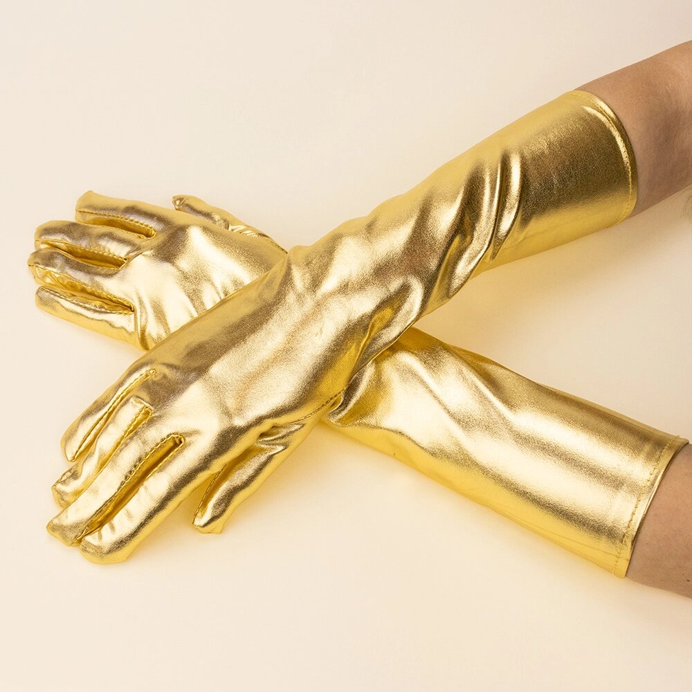 Рукавички атласні довгі (золоті) від компанії Shock km ua - фото 1