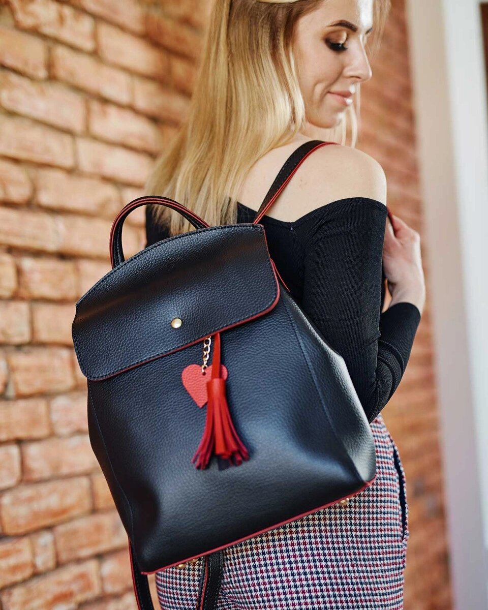 Рюкзак сумка «Серце» жіночий чорний з червоним від компанії Shock km ua - фото 1