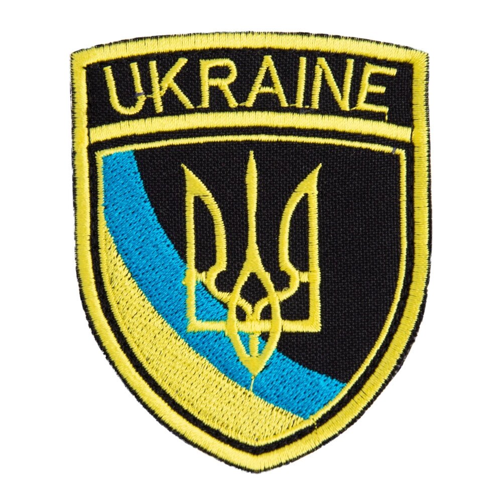 Шеврон нашивка на липучці Тризуб України UKRAINE, вишитий патч 6,5х8 см від компанії Shock km ua - фото 1