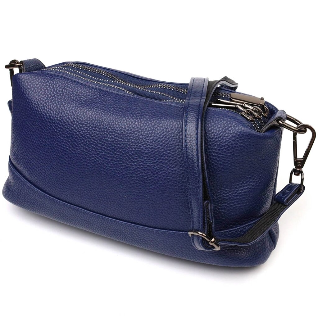 Шикарна сумка на три відділення з натуральної шкіри 22137 Vintage Синя від компанії Shock km ua - фото 1