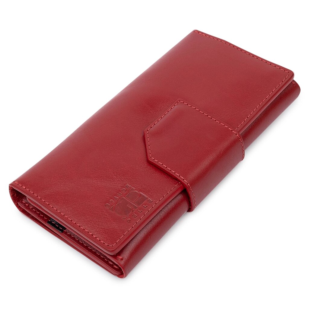 Шикарний жіночий гаманець в три складання GRANDE PELLE 11564 Червоний від компанії Shock km ua - фото 1