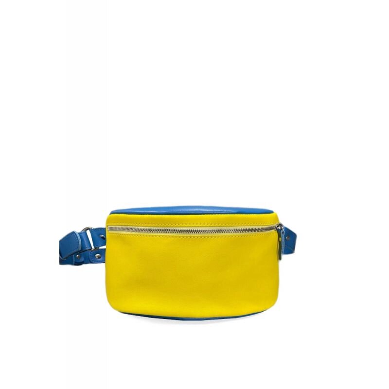 Шкіряна поясна сумка в патріотичних кольорах синьо-жовта від компанії Shock km ua - фото 1