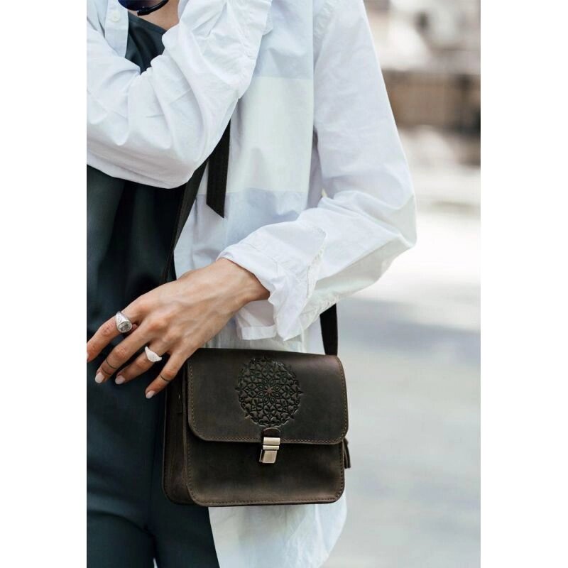 Шкіряна жіноча бохо-сумка Лілу темно-коричнева від компанії Shock km ua - фото 1