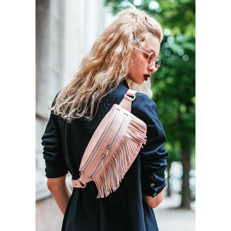 Шкіряна жіноча сумка на пояс Spirit рожева від компанії Shock km ua - фото 1