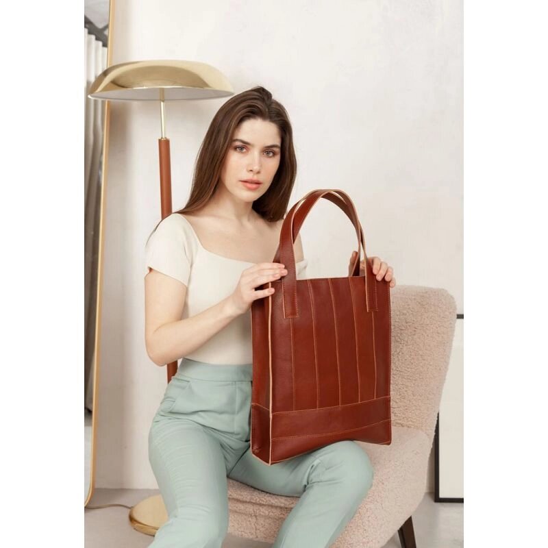 Шкіряна жіноча сумка шоппер Бетсі сітло-коричнева краст від компанії Shock km ua - фото 1