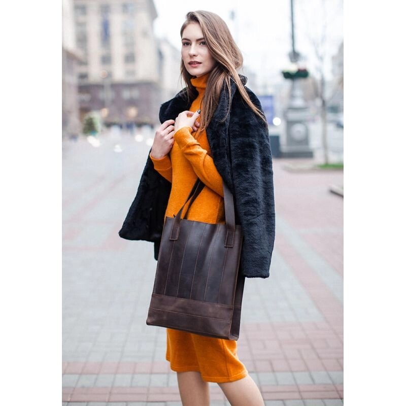 Шкіряна жіноча сумка шоппер Бетсі темно-коричнева від компанії Shock km ua - фото 1