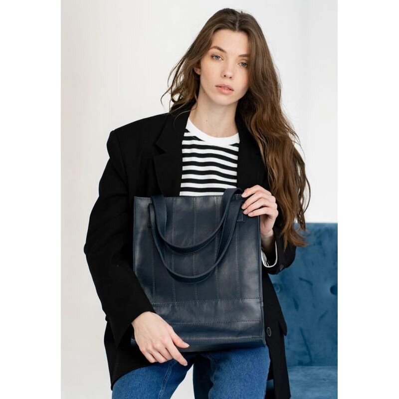 Шкіряна жіноча сумка шоппер Бетсі темно-синій краст від компанії Shock km ua - фото 1