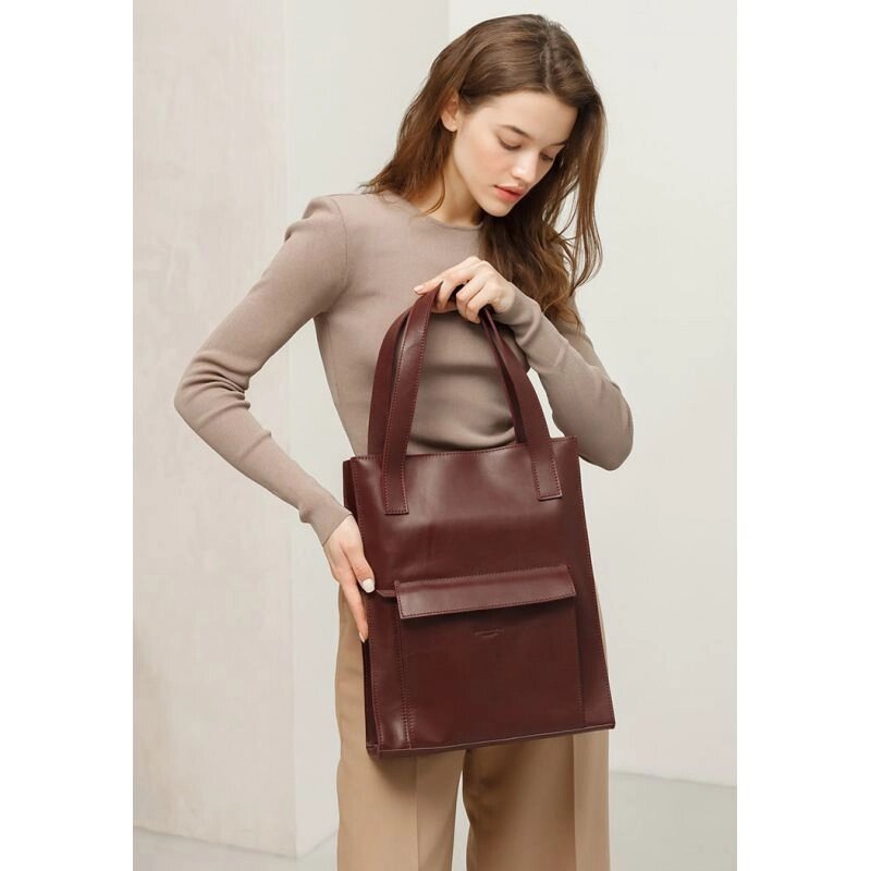Шкіряна жіноча сумка шоппер Бетсі з кишенею бордова Краст від компанії Shock km ua - фото 1