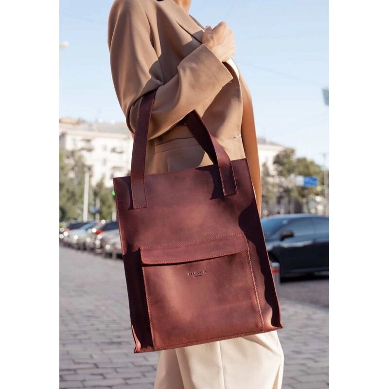 Шкіряна жіноча сумка шоппер Бетсі з кишенею бордова від компанії Shock km ua - фото 1