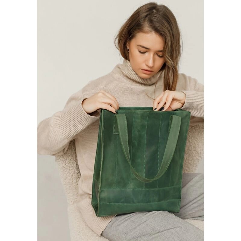 Шкіряна жіноча сумка шоппер Бетсі зелена від компанії Shock km ua - фото 1