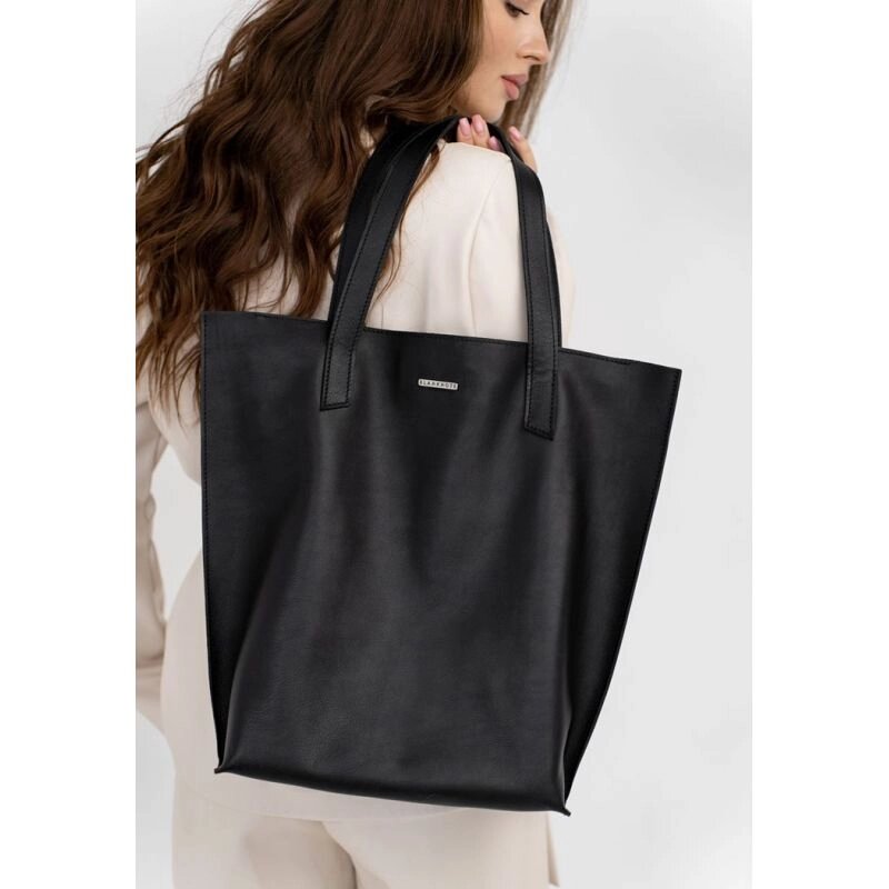 Шкіряна жіноча сумка шоппер D. D. чорна від компанії Shock km ua - фото 1