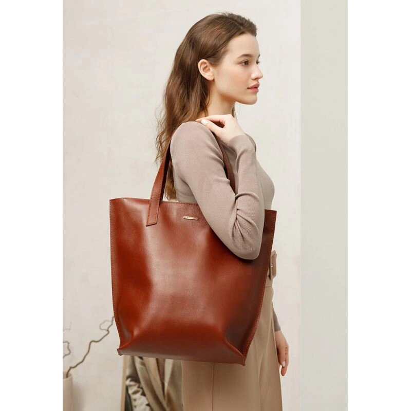 Шкіряна жіноча сумка шоппер D. D. світло-коричнева від компанії Shock km ua - фото 1