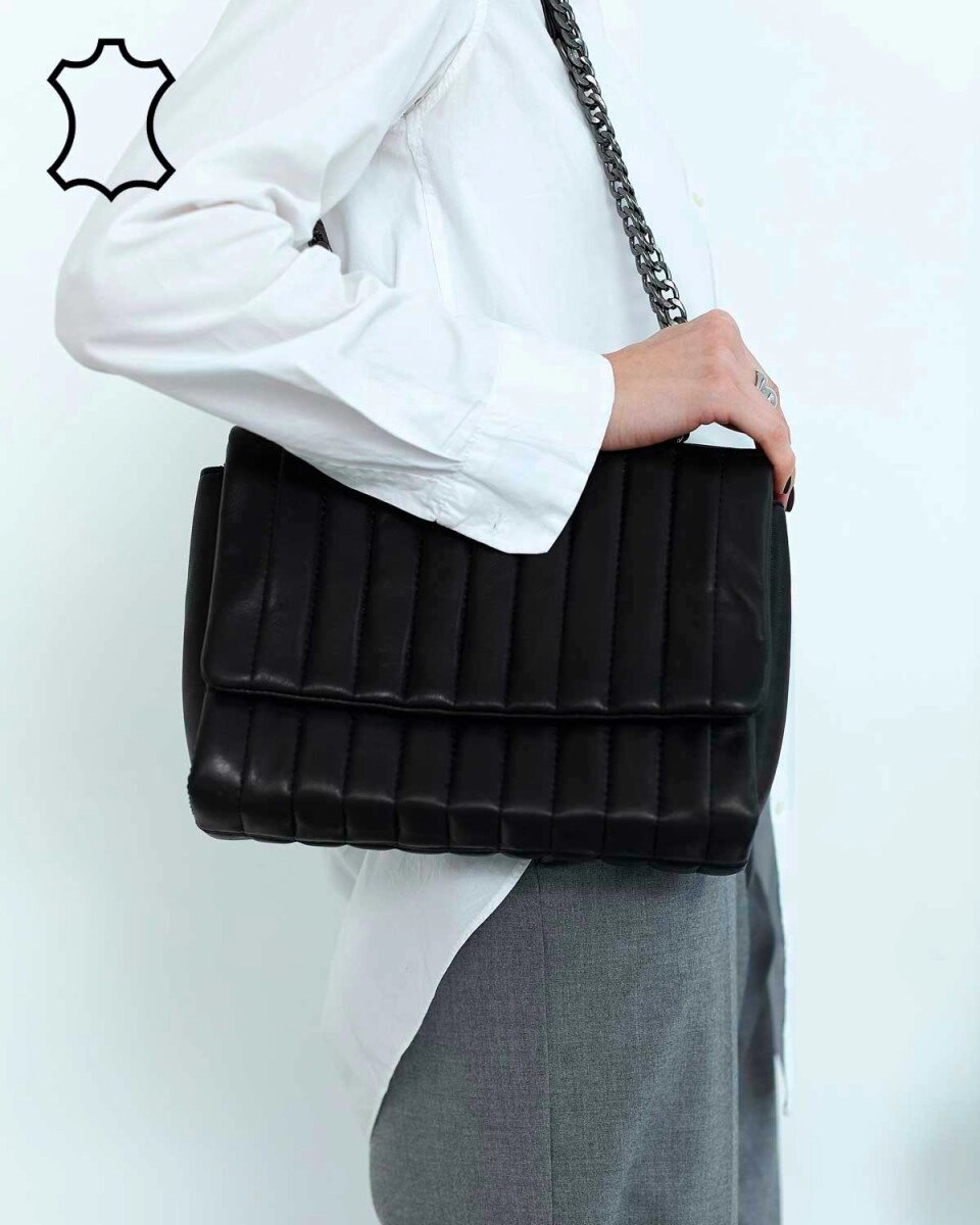 Шкіряна жіноча сумка «Теммі» чорна від компанії Shock km ua - фото 1