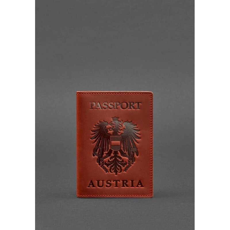 Шкіряна обкладинка для паспорта з австрійським гербом корал від компанії Shock km ua - фото 1