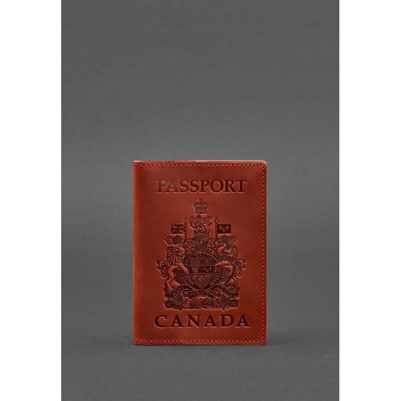 Шкіряна обкладинка для паспорта з канадським гербом корал Crazy Horse від компанії Shock km ua - фото 1